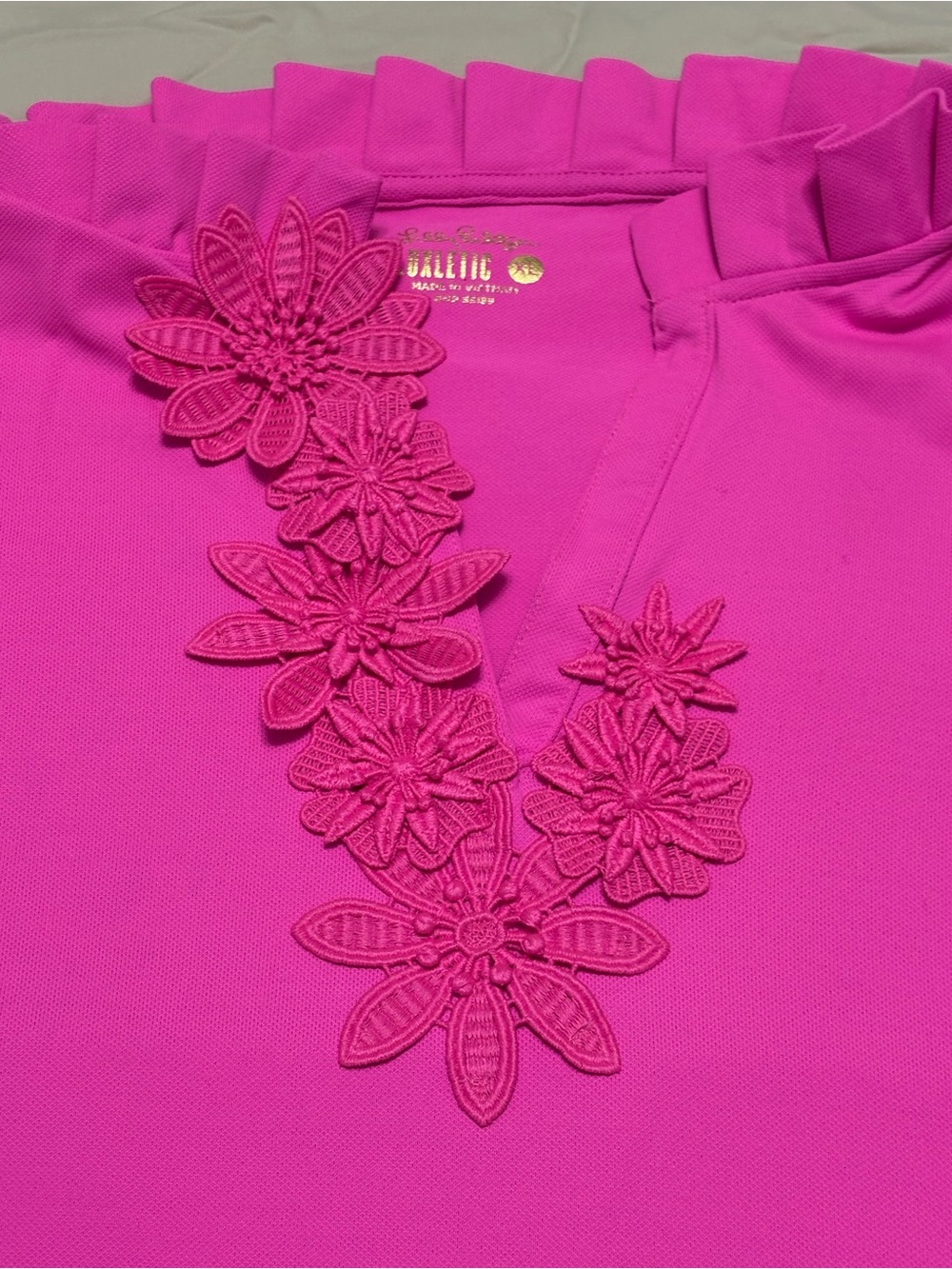 Lilly Pulitzer Hot Pink Floral Appliqué Blouse